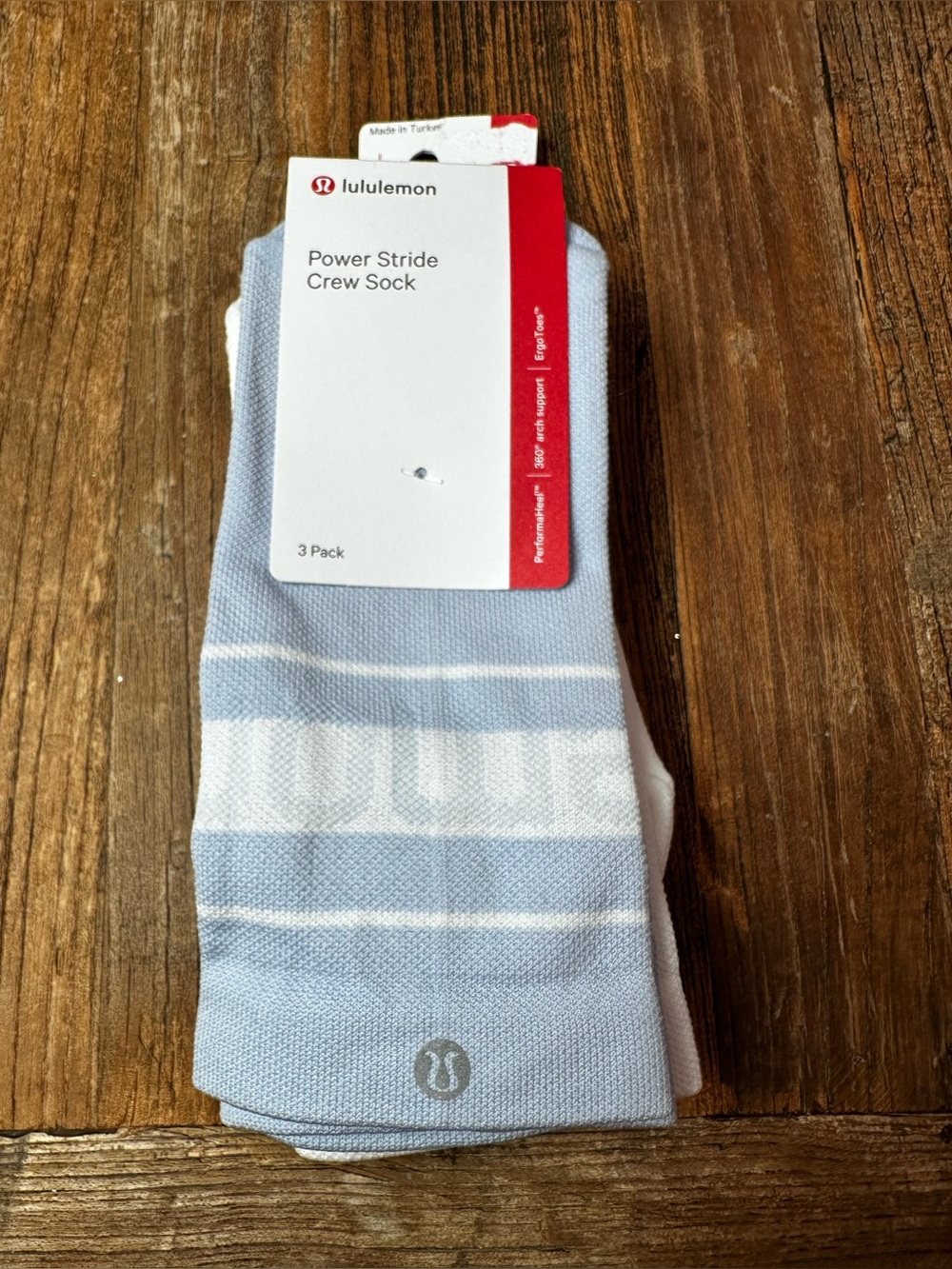 lululemon athletica Light Blue & White Striped Power Stride Crew Socks